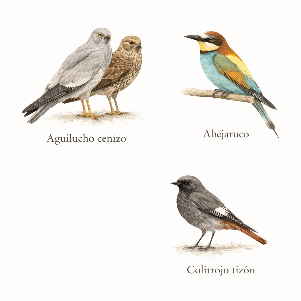 Ilustración de Aguilucho, abejaruco y colirrojo tizón en Zepa de Amaya en el noroeste de Burgos