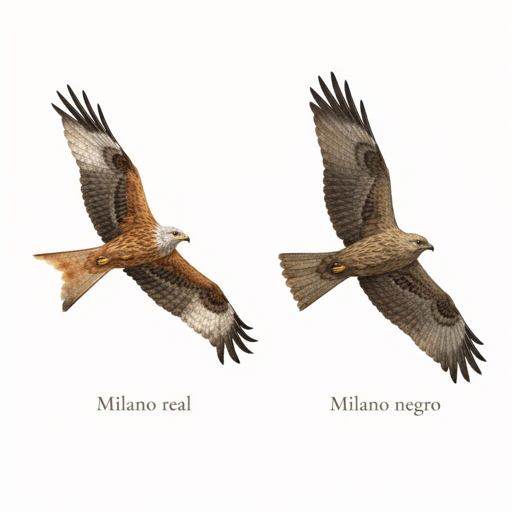 Ilustración de Milano Real y Milano Negro en ZEPA de Amaya en el noroeste de Burgos